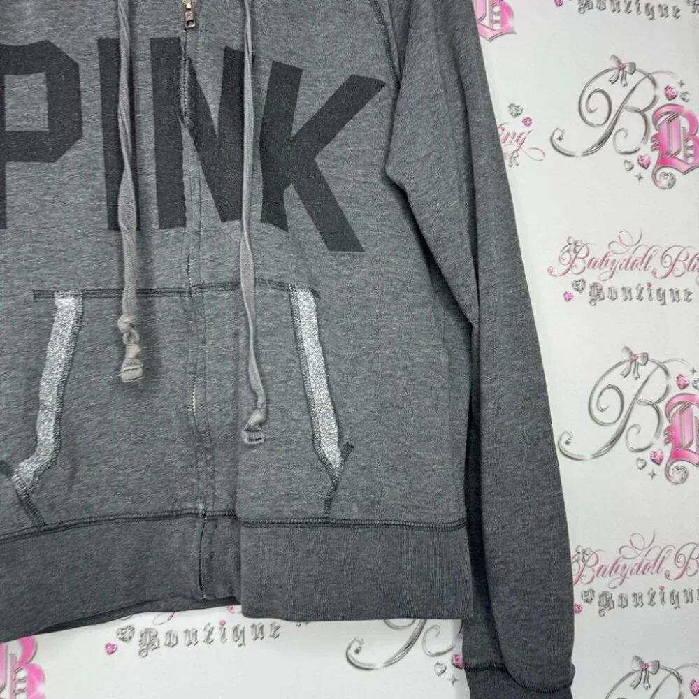 Victoria secret pink sweater hoodie ombré sunset 86 on back zip up zipper grey - Picture 6 of 11